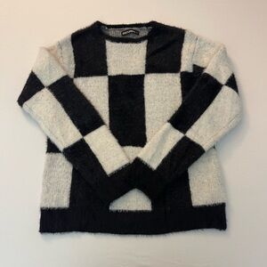 Disturbia Black and Cream Checkerboard Knit Sweater